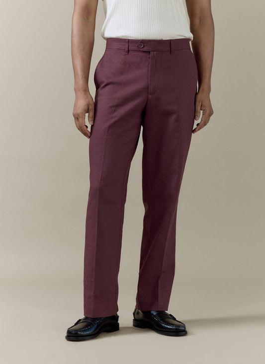 Men's Burgundy Tailored Trousers - Linen Cotton Blend | Percival