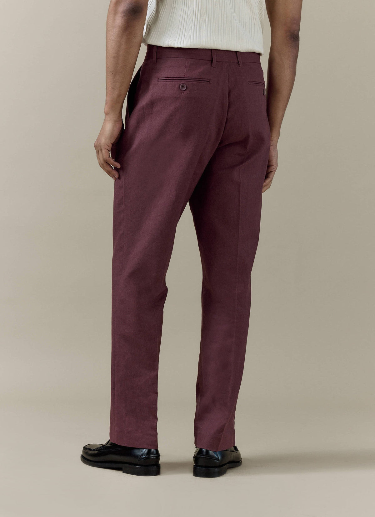 Men's Burgundy Tailored Trousers - Linen Cotton Blend | Percival