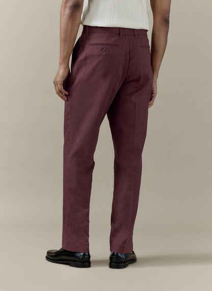 Men's Burgundy Tailored Trousers - Linen Cotton Blend | Percival