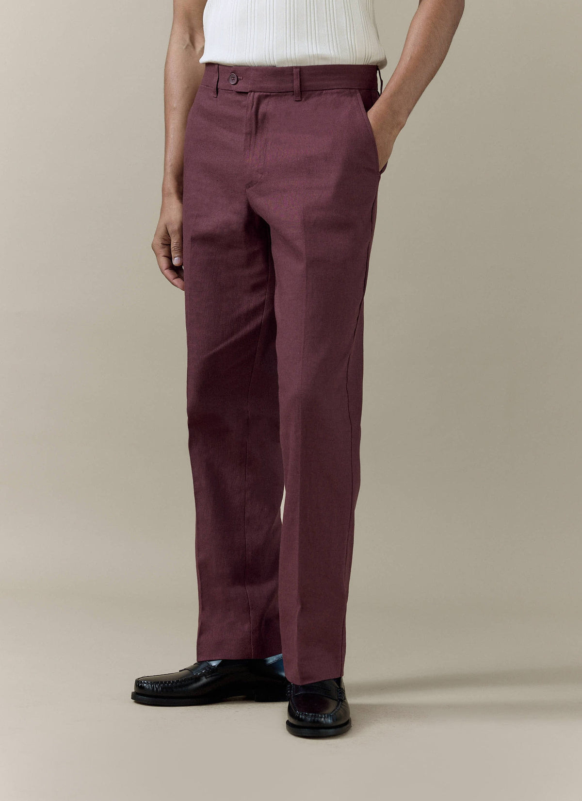 Men's Burgundy Tailored Trousers - Linen Cotton Blend | Percival