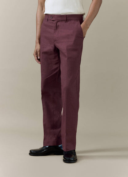 Men's Burgundy Tailored Trousers - Linen Cotton Blend | Percival