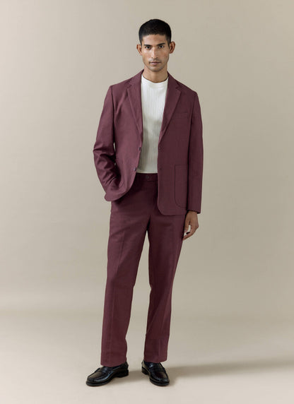 Men's Burgundy Tailored Trousers - Linen Cotton Blend | Percival