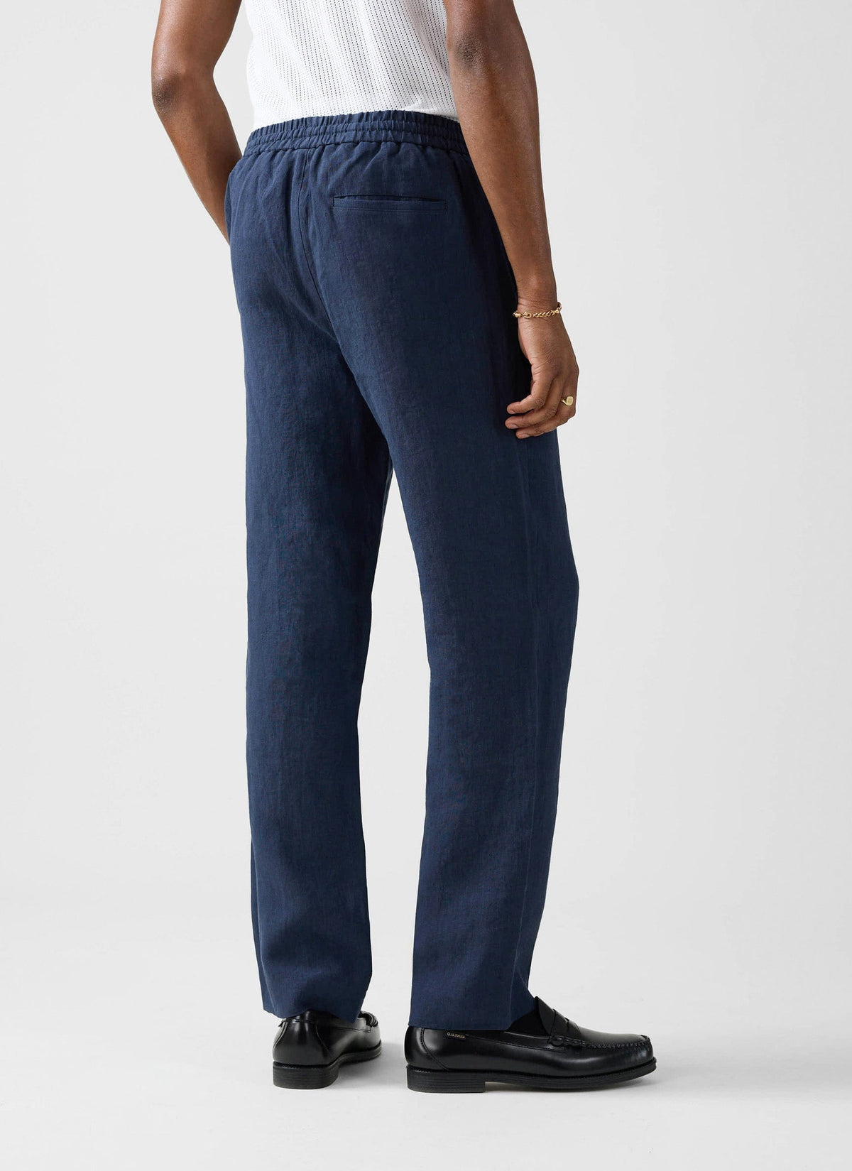 Men's Linen Trousers - Lorena Wide Leg - Navy Blue | Percival
