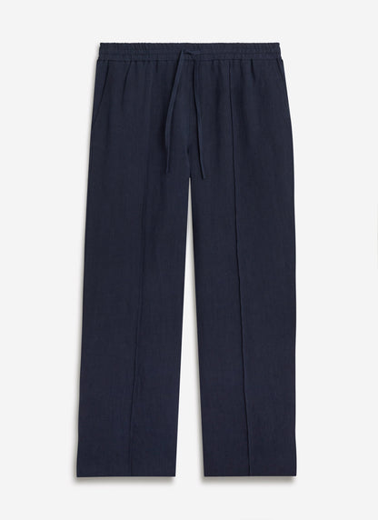 Men's Linen Trousers - Lorena Wide Leg - Navy Blue | Percival