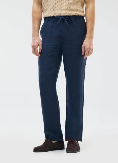 Men's Linen Trousers - Wide Leg - Navy | Percival