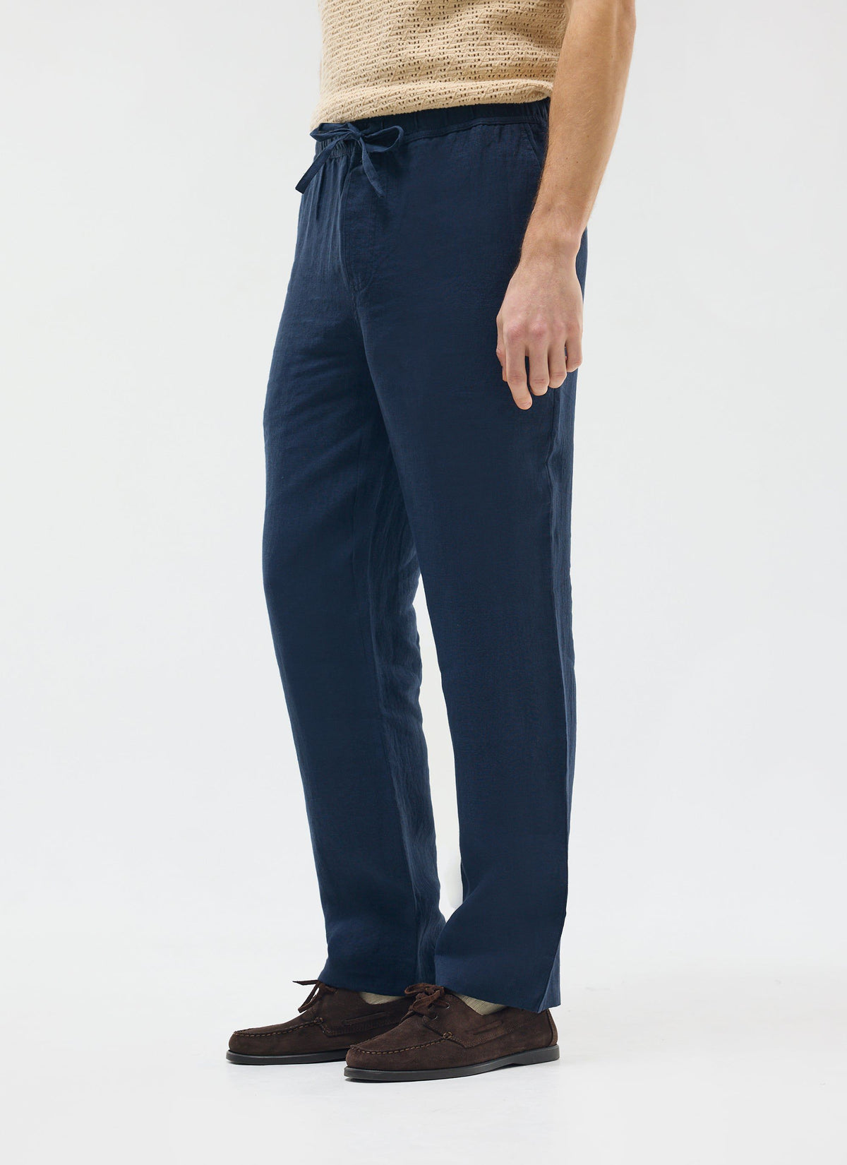 Men's Linen Trousers - Wide Leg - Navy | Percival