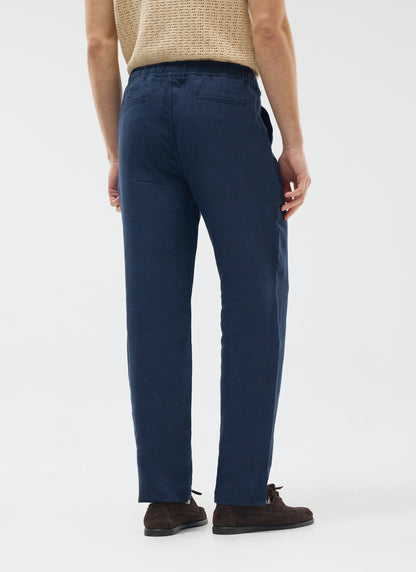Men's Linen Trousers - Wide Leg - Navy | Percival