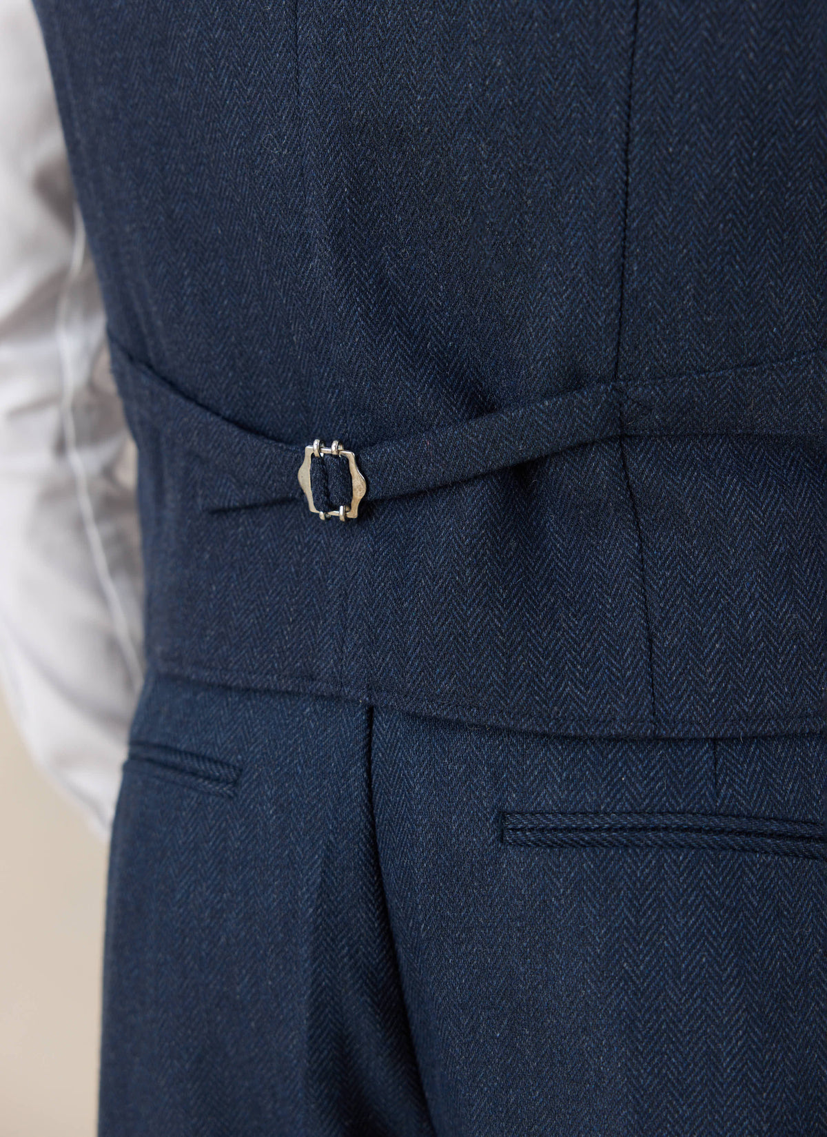 Men's Navy Herringbone Wool Tailored Waistcoat | Percival