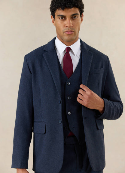 Men's Navy Herringbone Wool Tailored Waistcoat | Percival