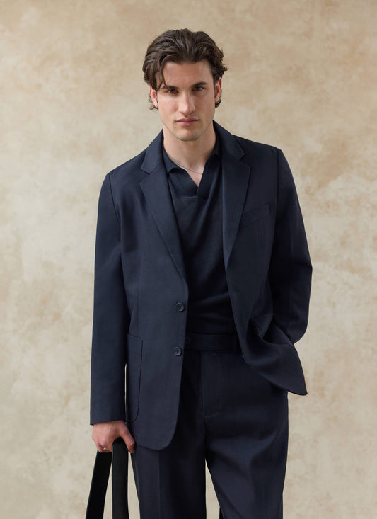Men's Regular Fit Suit - Suit Blazer - Navy Blue - Lyocell | Percival