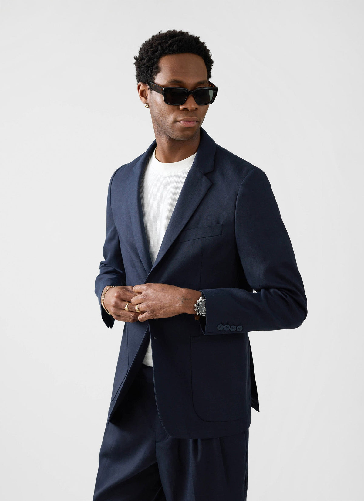 Men's Regular Fit Suit - Suit Blazer - Navy Blue - Lyocell | Percival