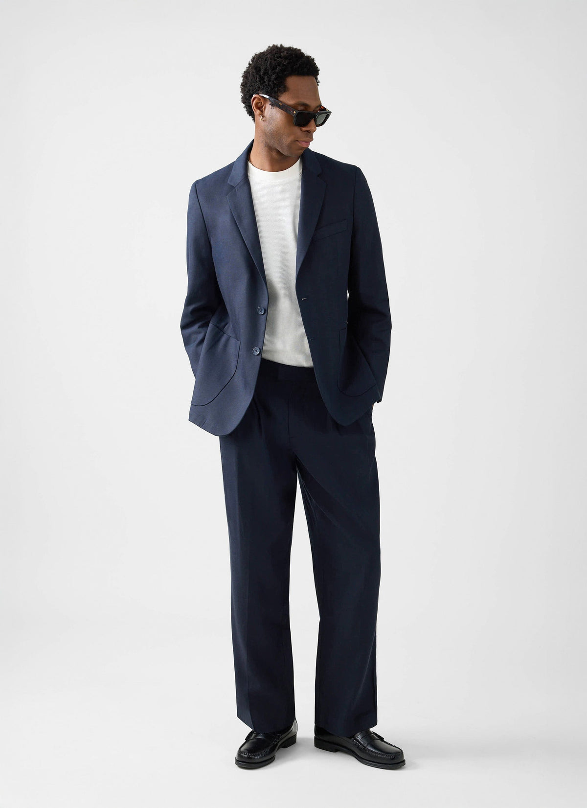 Men's Regular Fit Suit - Suit Blazer - Navy Blue - Lyocell | Percival