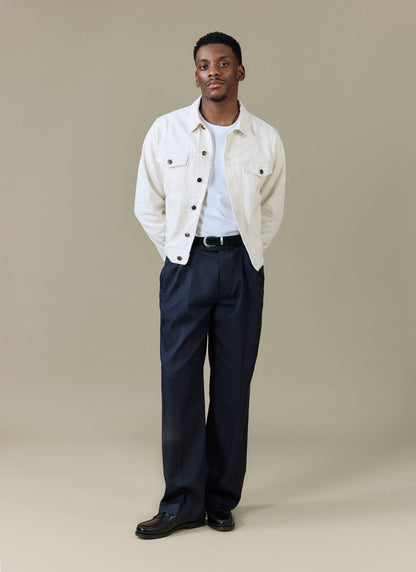 Men's Pleated Trousers - Relaxed Fit - Navy Blue - Lyocell | Percival