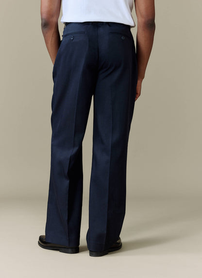 Men's Pleated Trousers - Relaxed Fit - Navy Blue - Lyocell | Percival