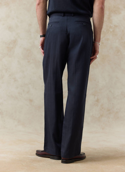 Men's Pleated Trousers - Relaxed Fit - Navy Blue - Lyocell | Percival