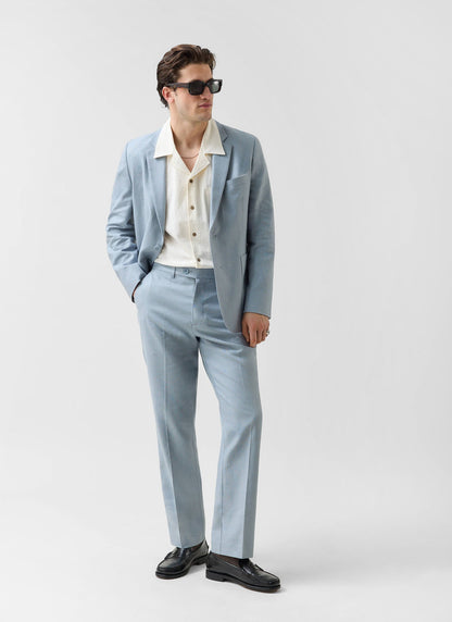 Men's Tailored Linen Trousers - Straight Leg - Light Blue | Percival