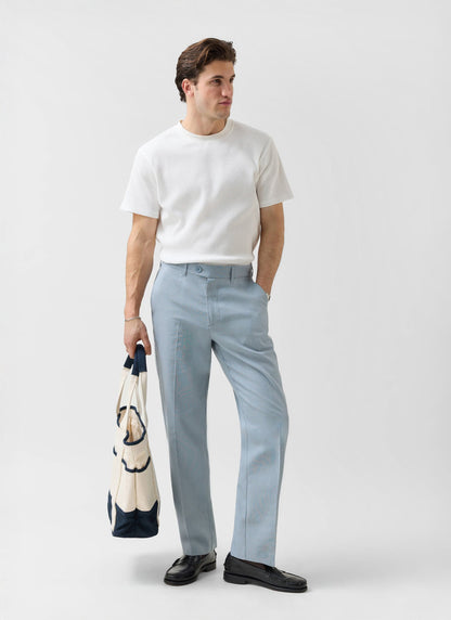 Men's Tailored Linen Trousers - Straight Leg - Light Blue | Percival
