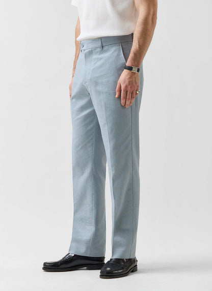 Men's Tailored Linen Trousers - Straight Leg - Light Blue | Percival