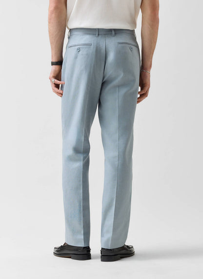 Men's Tailored Linen Trousers - Straight Leg - Light Blue | Percival