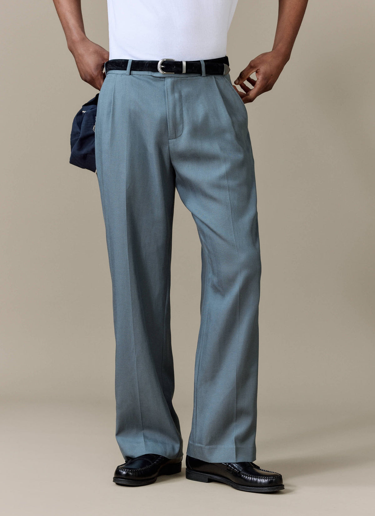 Men's Pleated Trousers - Relaxed Fit - Slate Blue - Lyocell | Percival