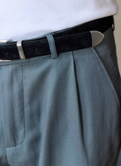 Men's Pleated Trousers - Relaxed Fit - Slate Blue - Lyocell | Percival