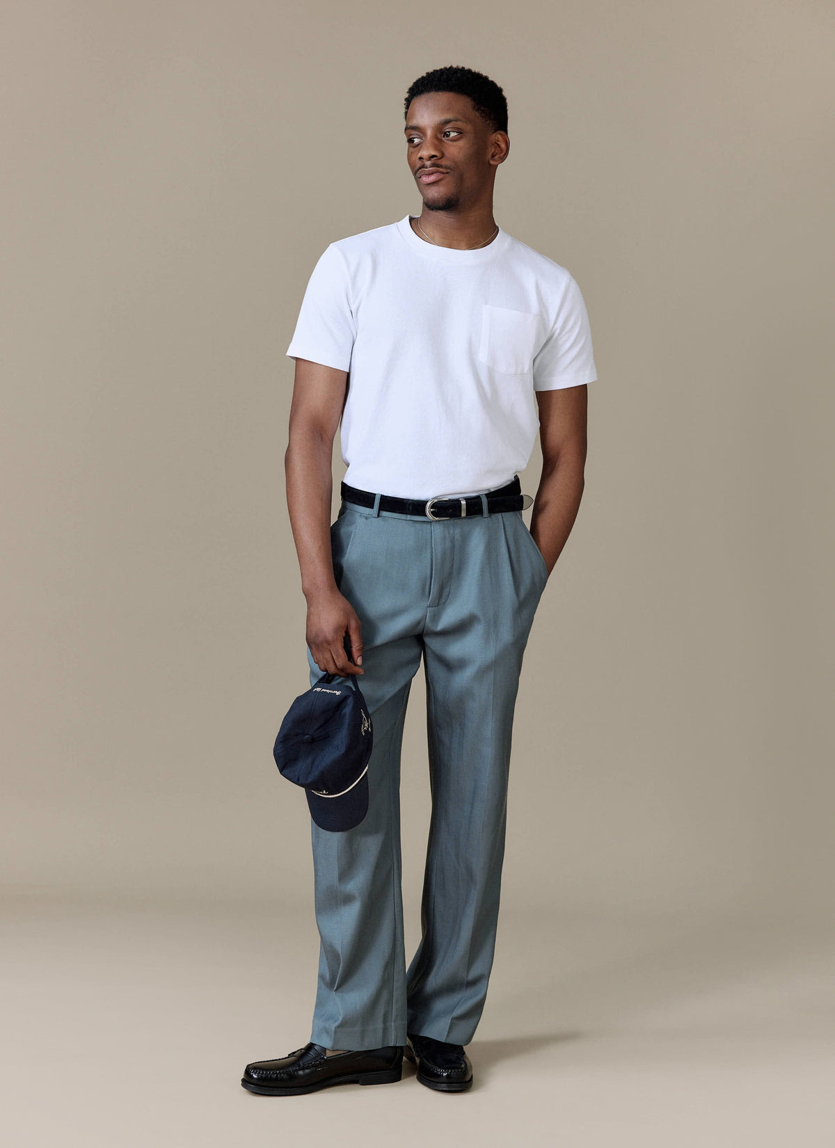 Men's Pleated Trousers - Relaxed Fit - Slate Blue - Lyocell | Percival
