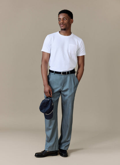 Men's Pleated Trousers - Relaxed Fit - Slate Blue - Lyocell | Percival