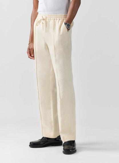 Men's Linen Trousers - Lorena Wide Leg - Cream | Percival