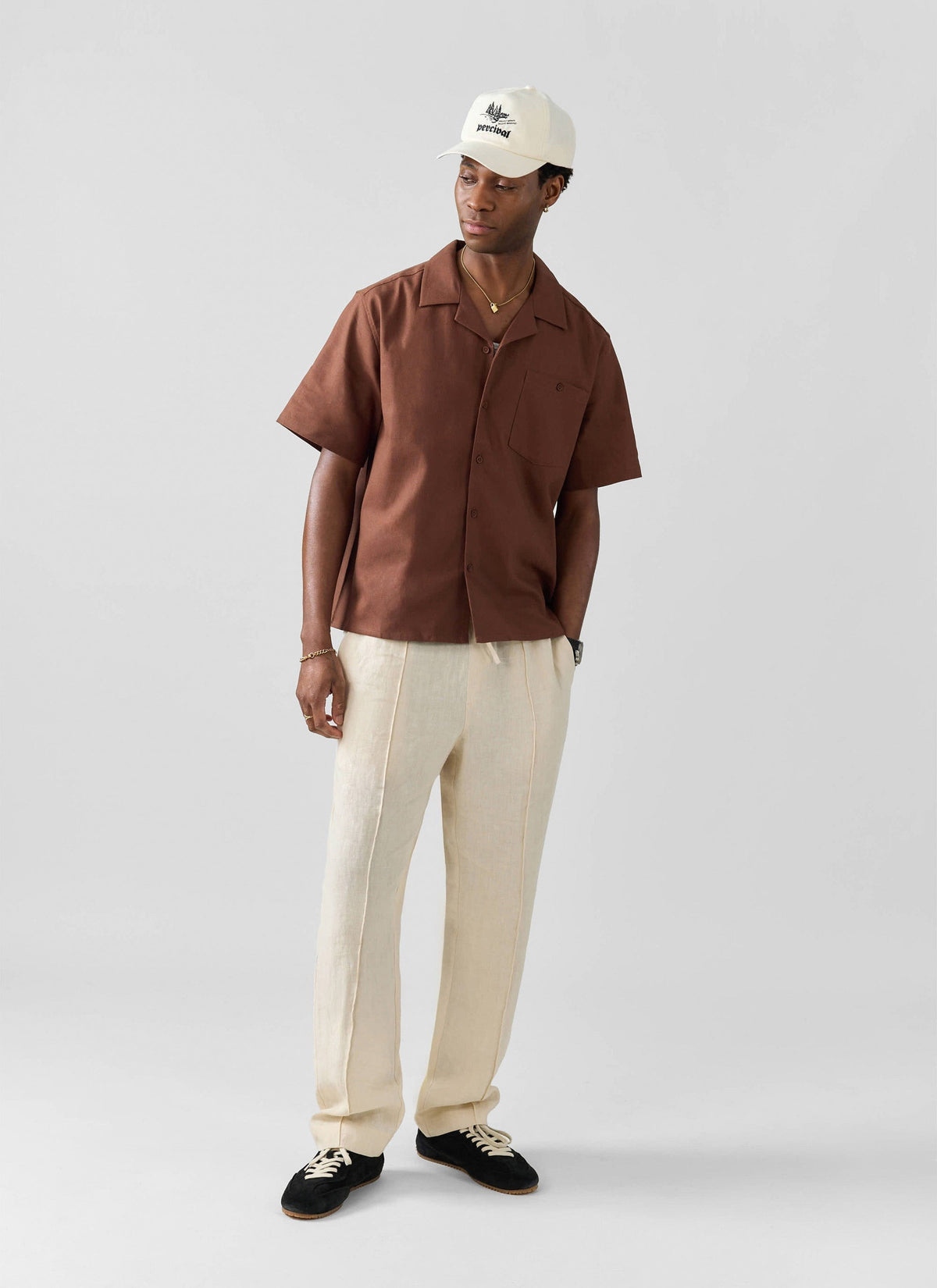 Men's Linen Trousers - Lorena Wide Leg - Cream | Percival