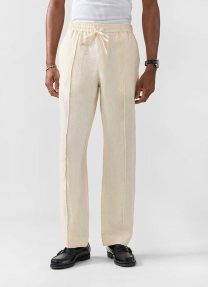 Men's Linen Trousers - Lorena Wide Leg - Cream | Percival