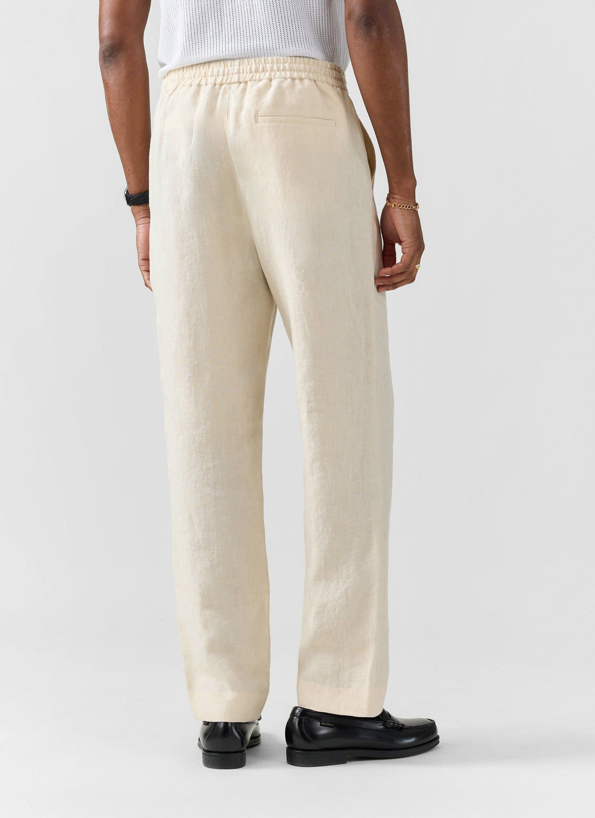 Men's Linen Trousers - Lorena Wide Leg - Cream | Percival