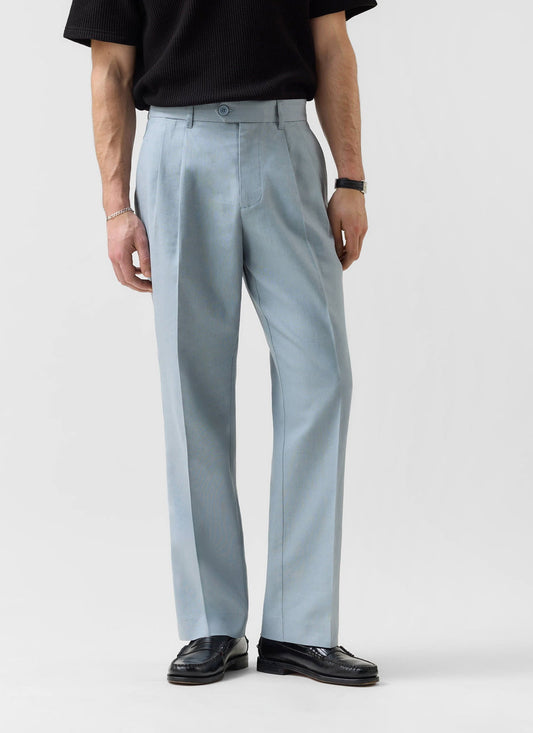 Men's Pleated Trousers - Tailored Linen Suits - Light Blue | Percival