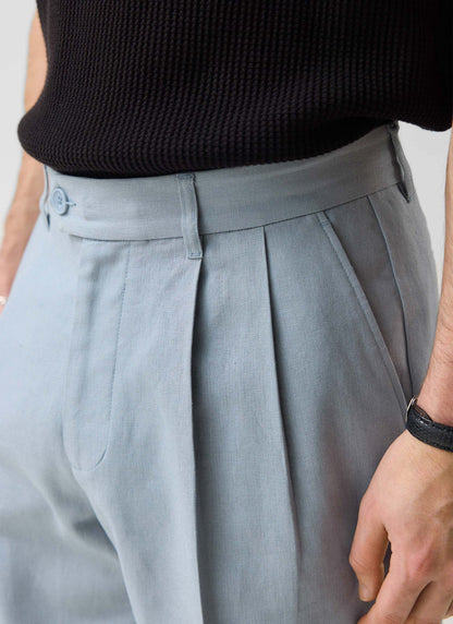 Men's Pleated Trousers - Tailored Linen Suits - Light Blue | Percival