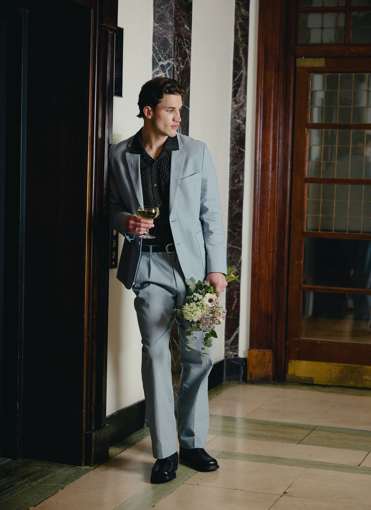 Men's Pleated Trousers - Tailored Linen Suits - Light Blue | Percival