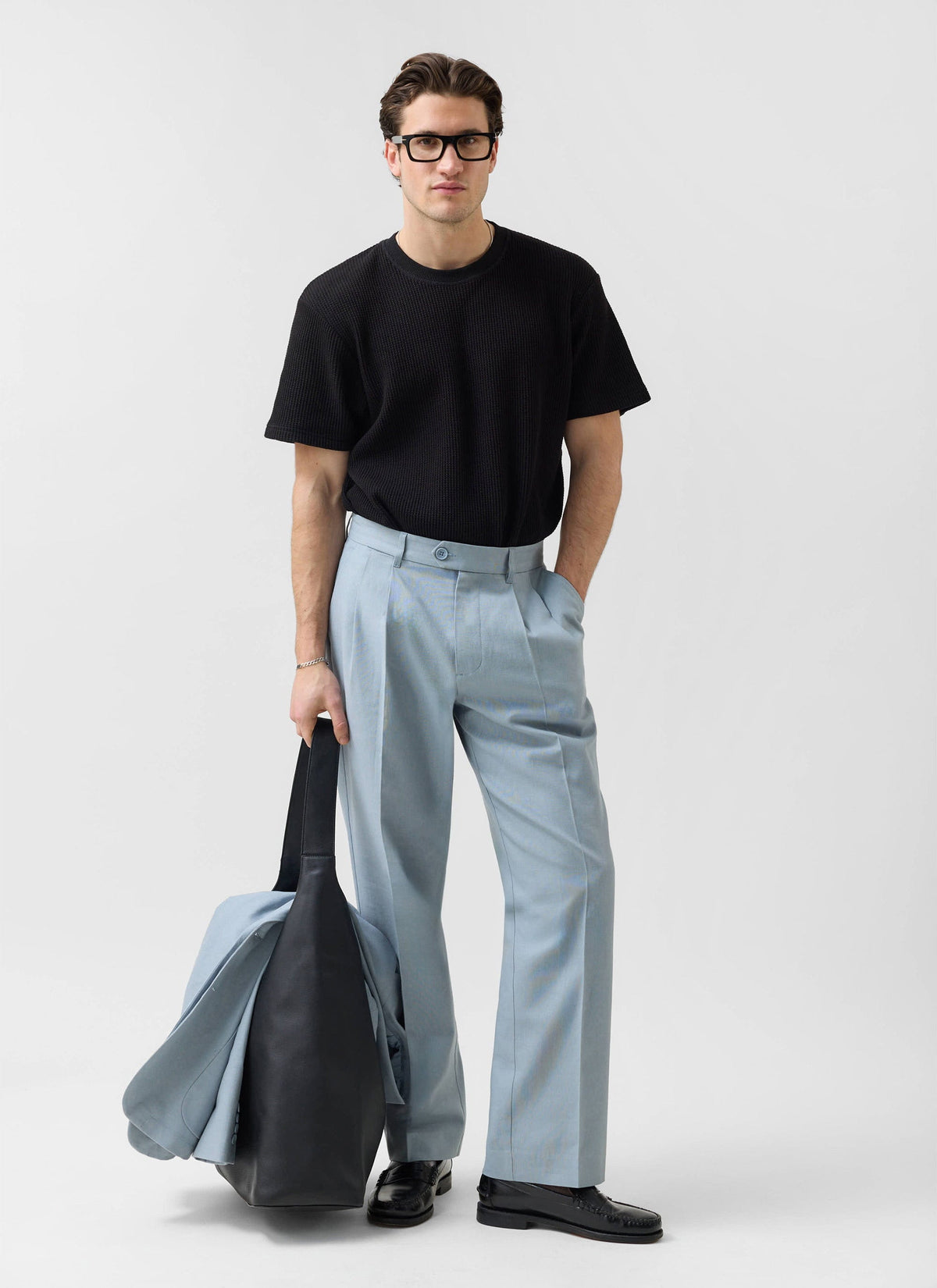 Men's Pleated Trousers - Tailored Linen Suits - Light Blue | Percival