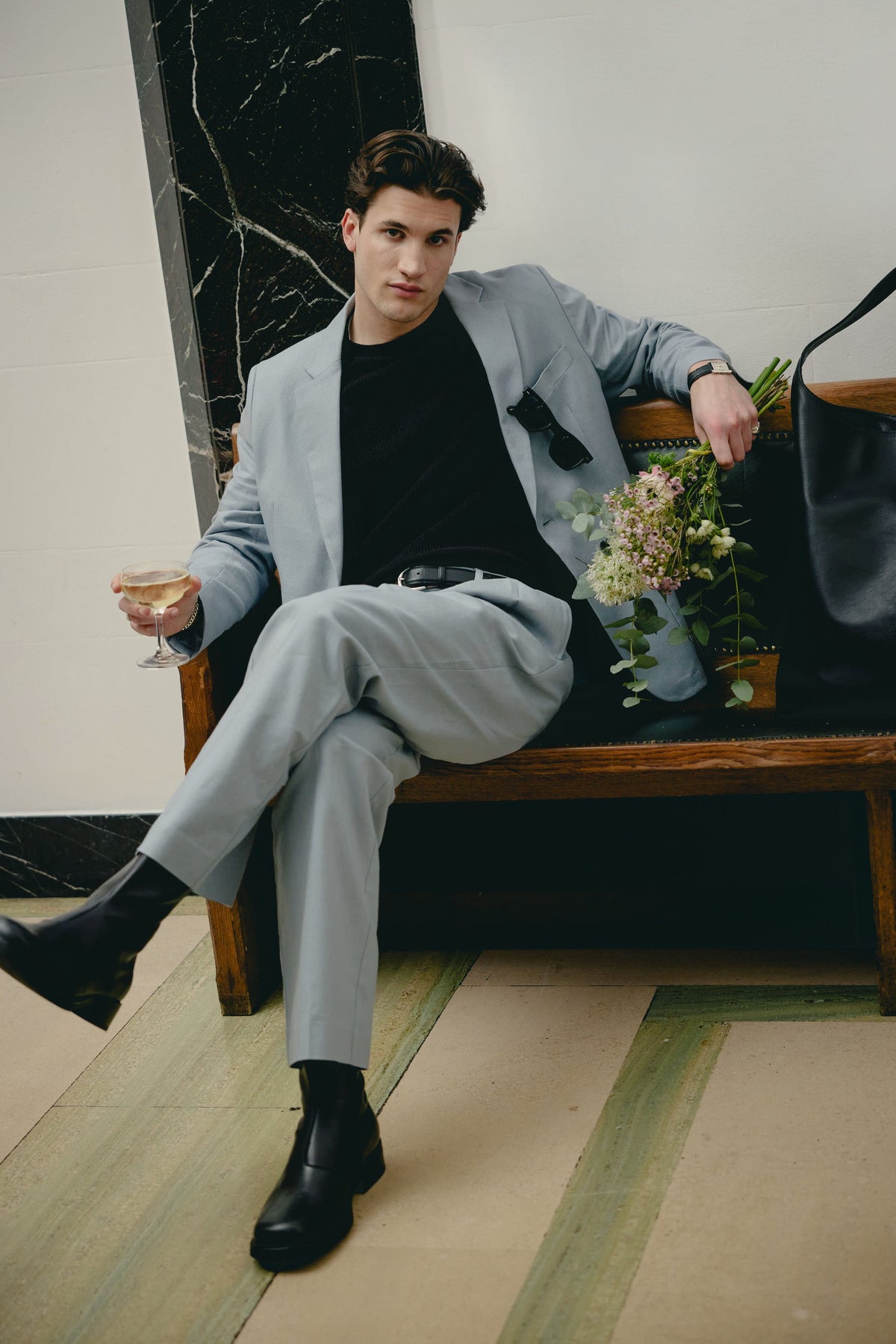 Men's Pleated Trousers - Tailored Linen Suits - Light Blue | Percival