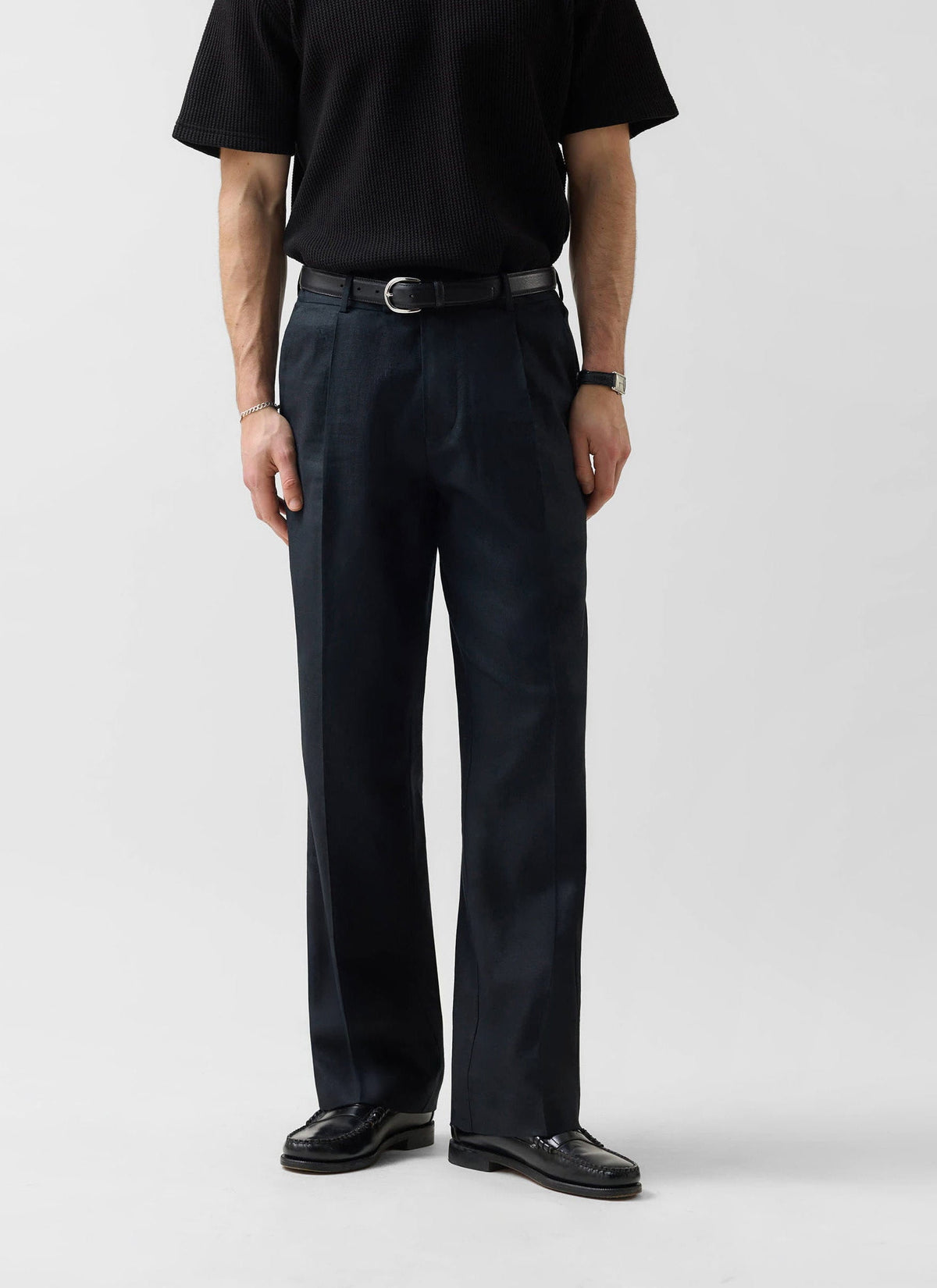 Wide Leg Trousers - Linen - Black | Percival