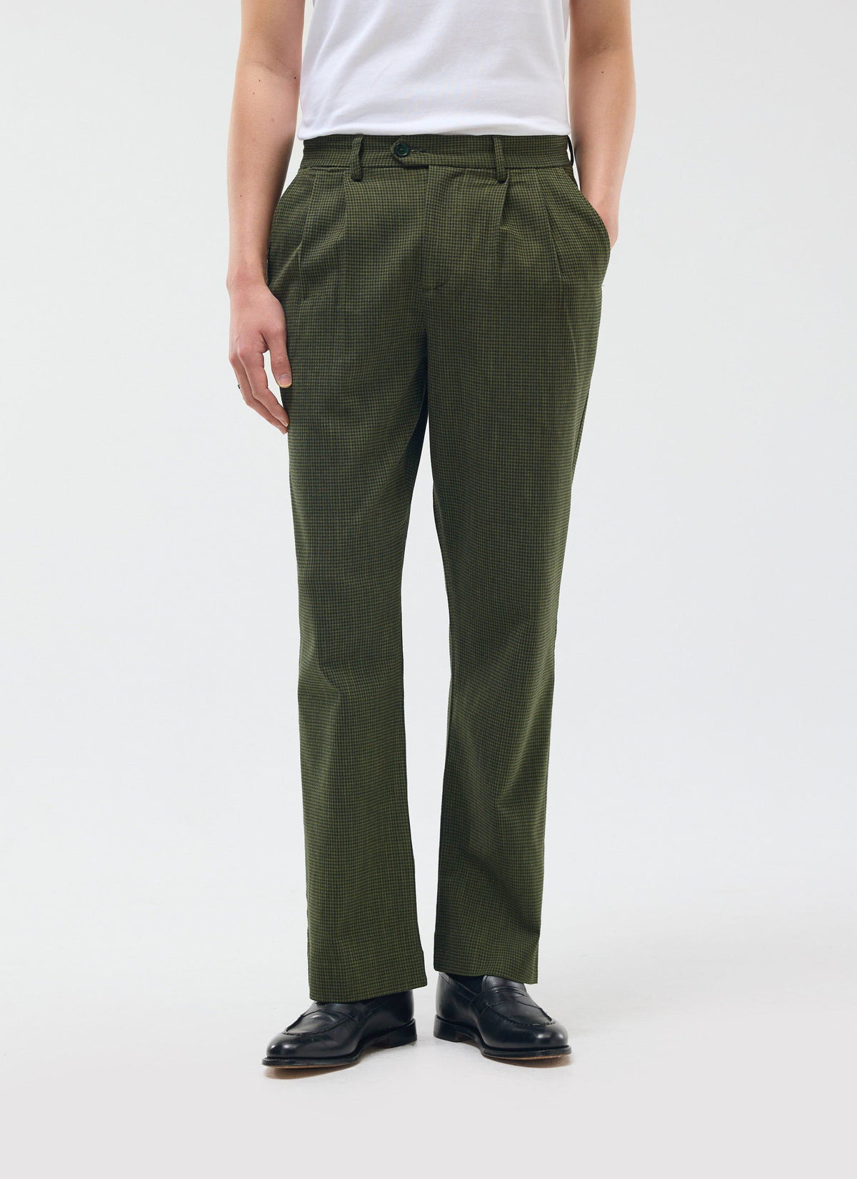 Men's Pleated Suit Trousers - Houndstooth Forest Green | Percival