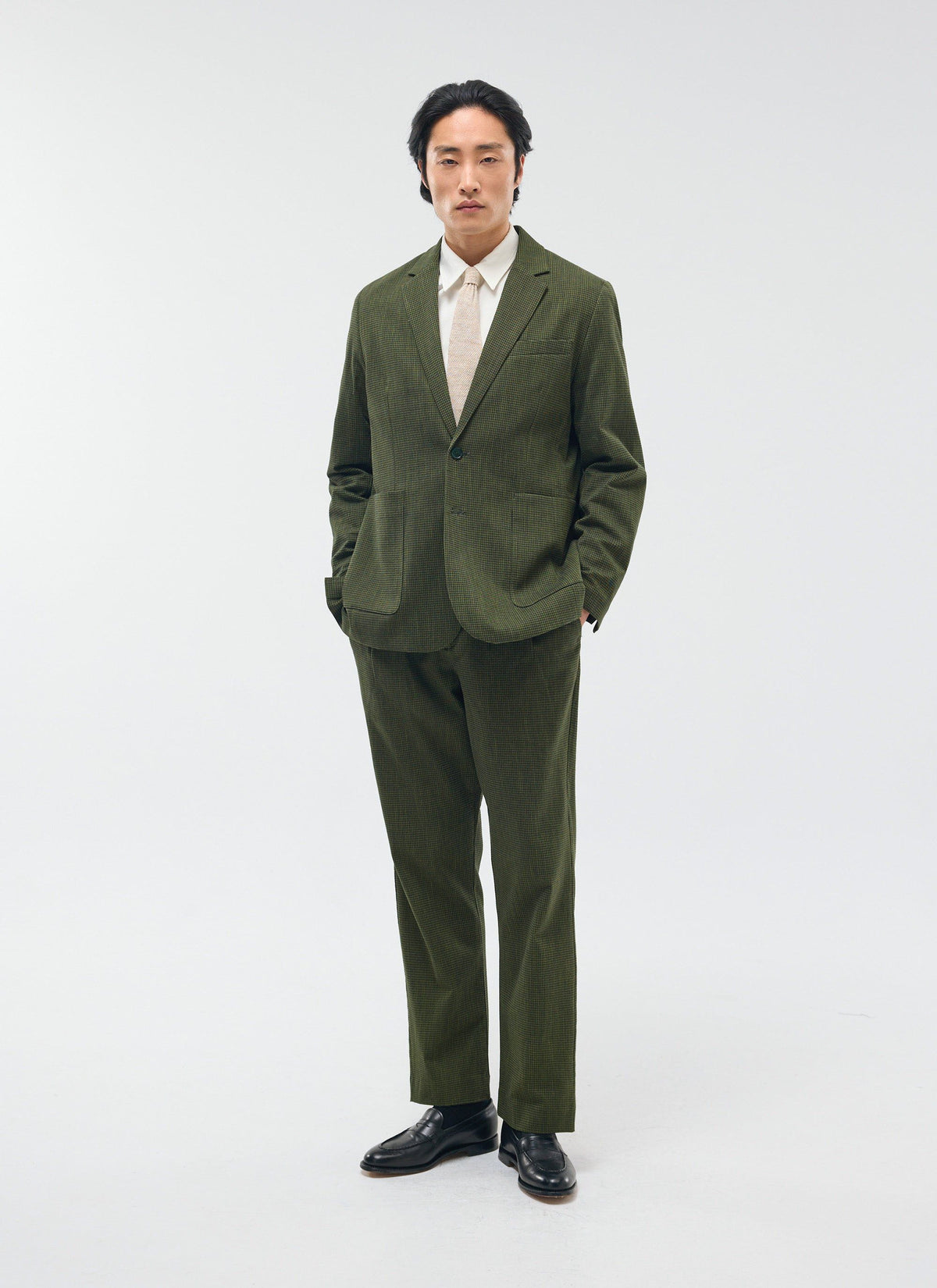 Men's Pleated Suit Trousers - Houndstooth Forest Green | Percival