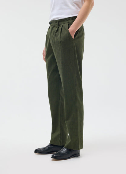 Men's Pleated Suit Trousers - Houndstooth Forest Green | Percival
