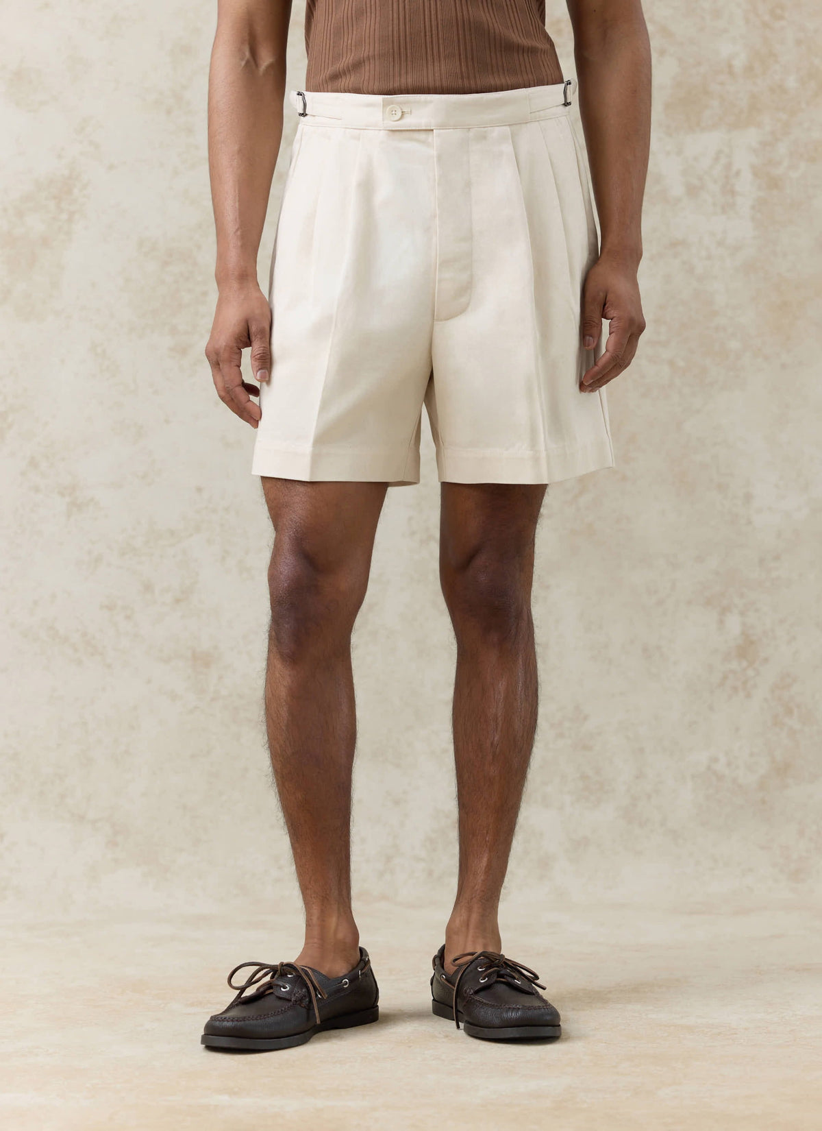 Men's Pleated Tailored Shorts - Blake - Cotton - Cream | Percival