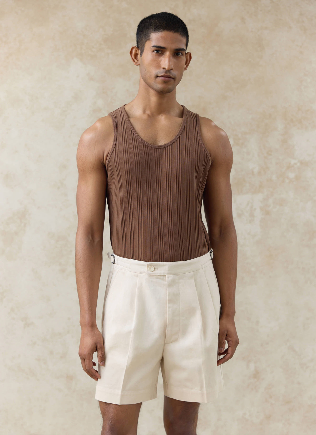 Men's Pleated Tailored Shorts - Blake - Cotton - Cream | Percival