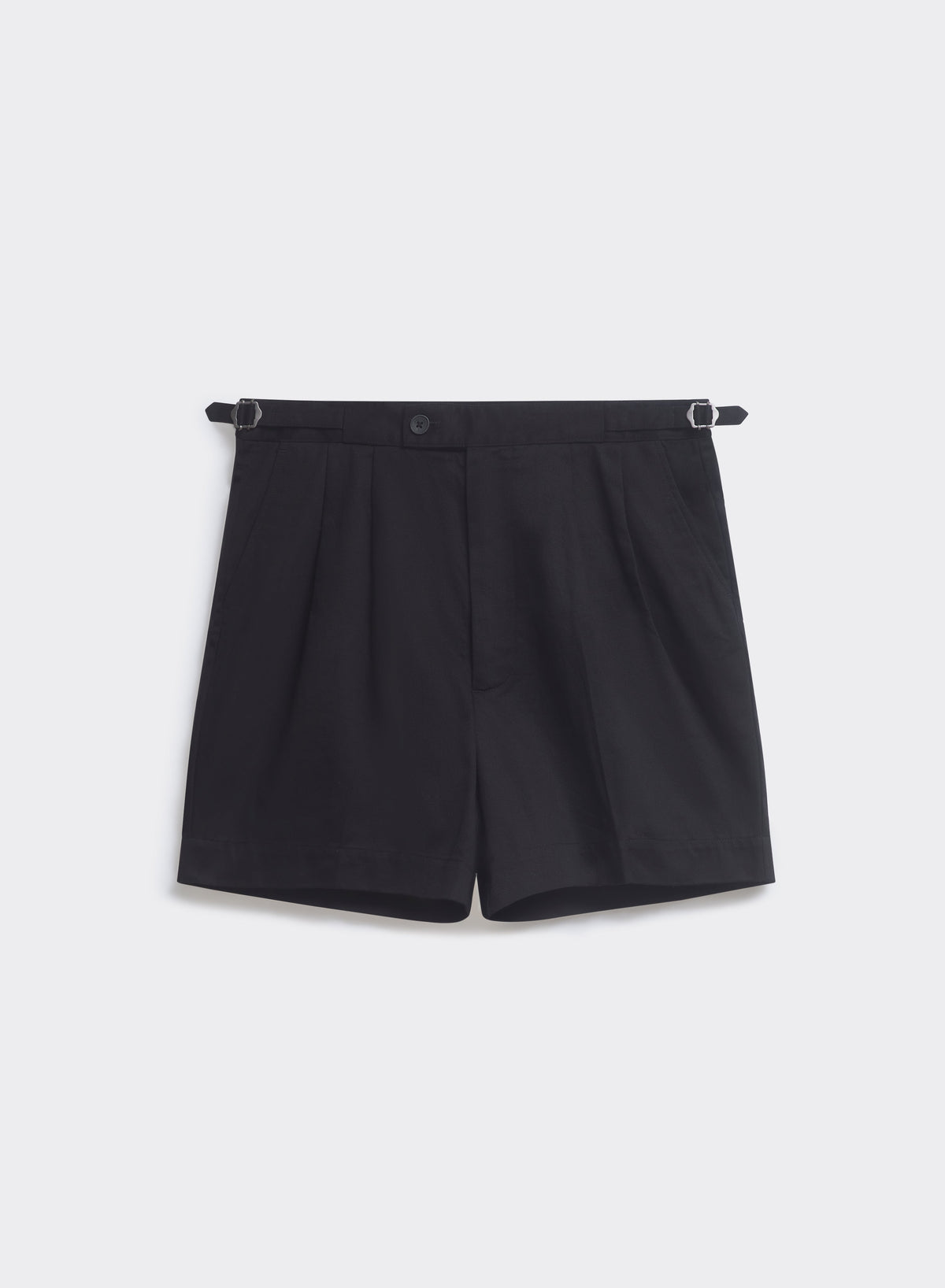 Men's Double Pleated Black Shorts - Blake - Cotton | Percival