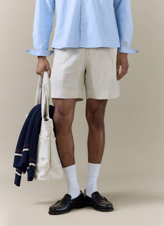 Men's Pleated Linen Tailored Shorts - Cream | Percival