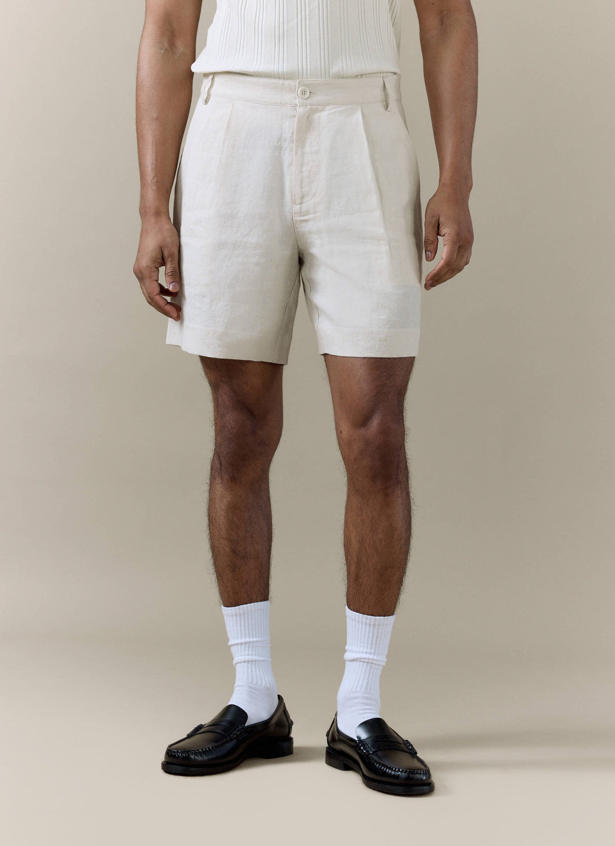 Men's Pleated Linen Tailored Shorts - Cream | Percival