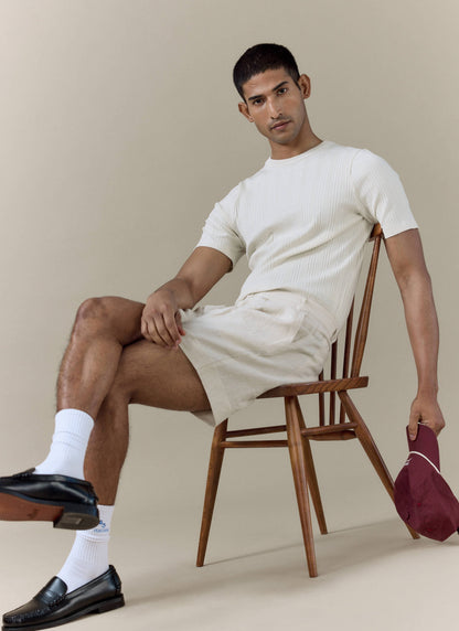 Men's Pleated Linen Tailored Shorts - Cream | Percival