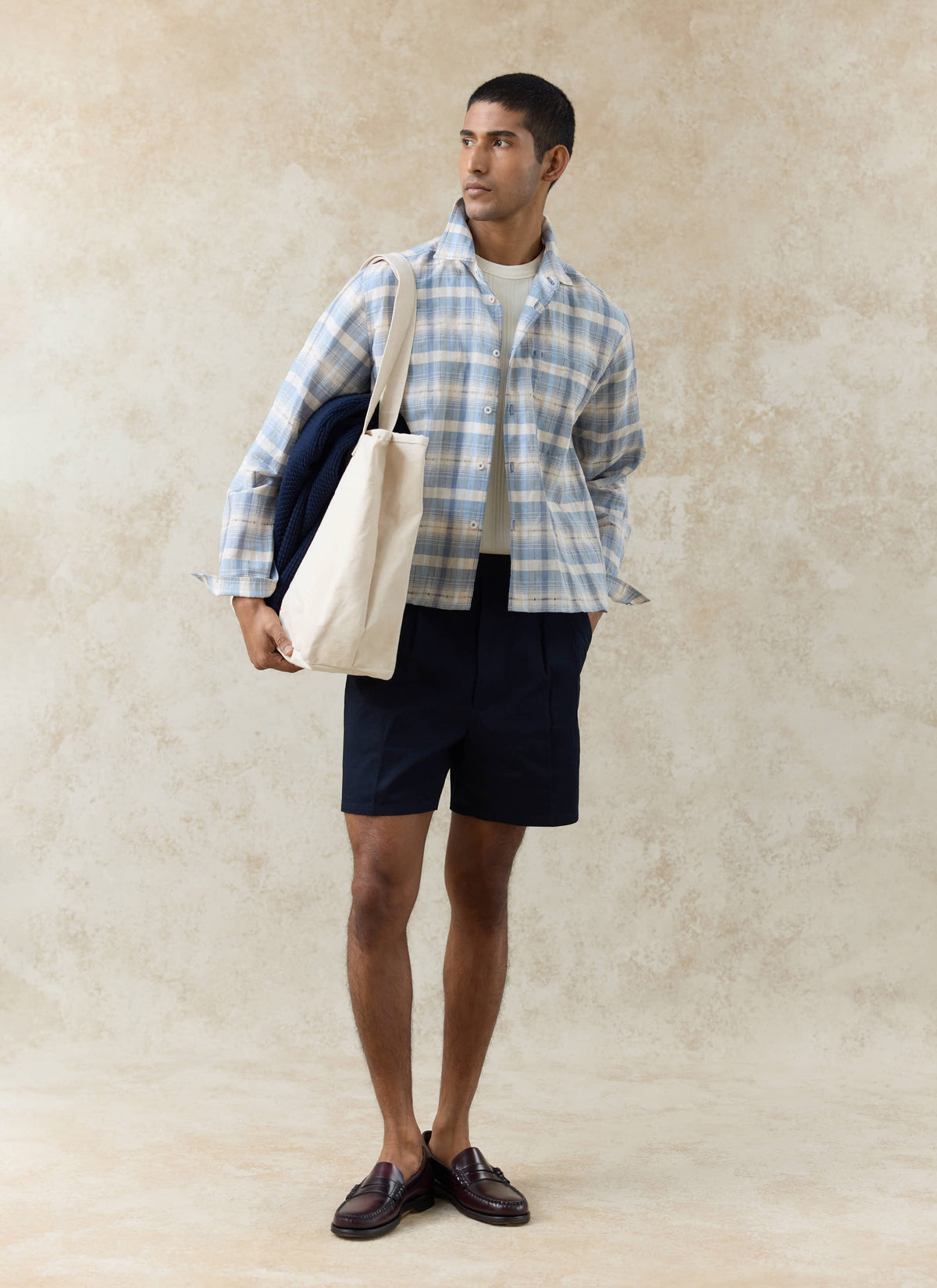 Men's Pleated Tailored Shorts - Blake - Cotton - Navy | Percival