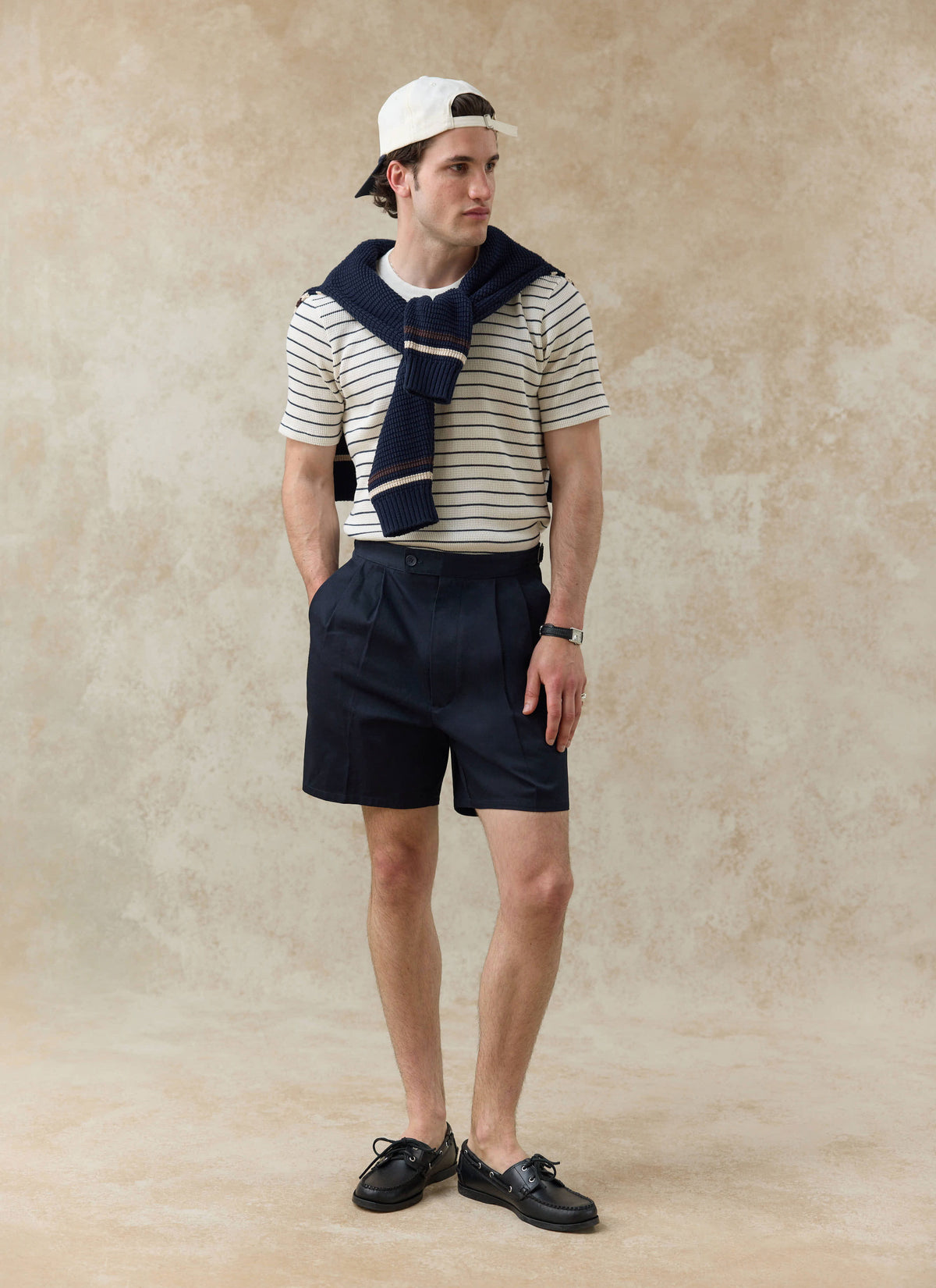 Men's Pleated Tailored Shorts - Blake - Cotton - Navy | Percival