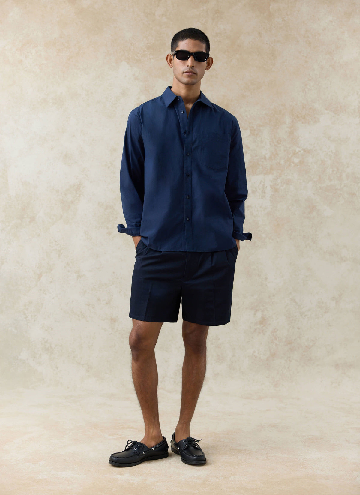 Men's Pleated Tailored Shorts - Blake - Cotton - Navy | Percival