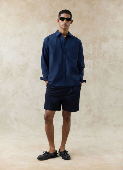 Men's Pleated Tailored Shorts - Blake - Cotton - Navy | Percival